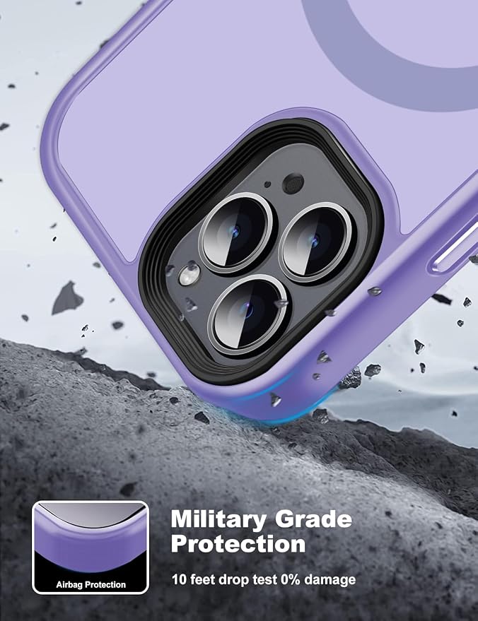 Tigowos for iPhone 15 Pro Magnetic Case Fits MagSafe Drop Resistant Shockproof Back Cover Fits iPhone 15 Pro Phone Cases 6.1", Light Purple