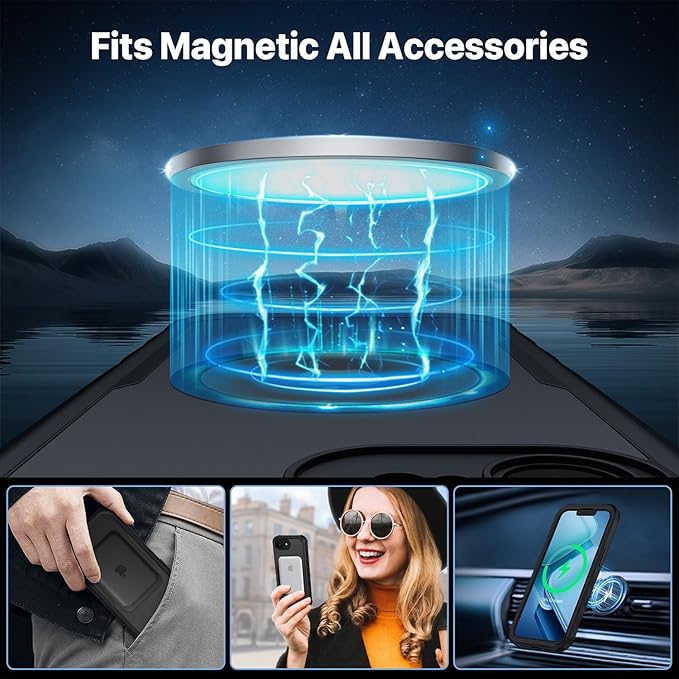 CENHUFO Magnetic Privacy Case for iPhone 16E / iPhone 17E [Compatible with Magsafe] Full Body Phone Case Built-in 9H Glass Privacy Screen Protector and Camera Protector, Shockproof Cover - Black
