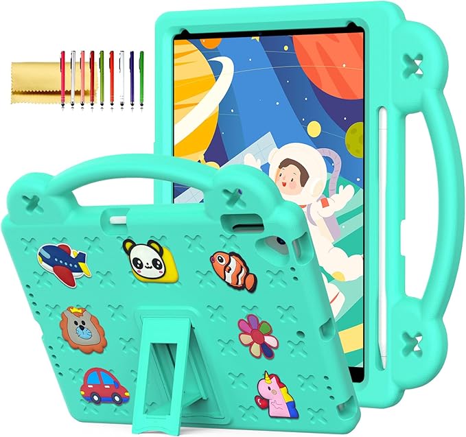 Dteck for iPad 9th/8th/7th Generation 10.2" Kids Case,Cartoon Panda Shockproof Rugged Lightweight Convertible Handles Stand Kid Friendly Case with Pencil Holder for iPad 10.2 2021/2020/2019,Mint Green
