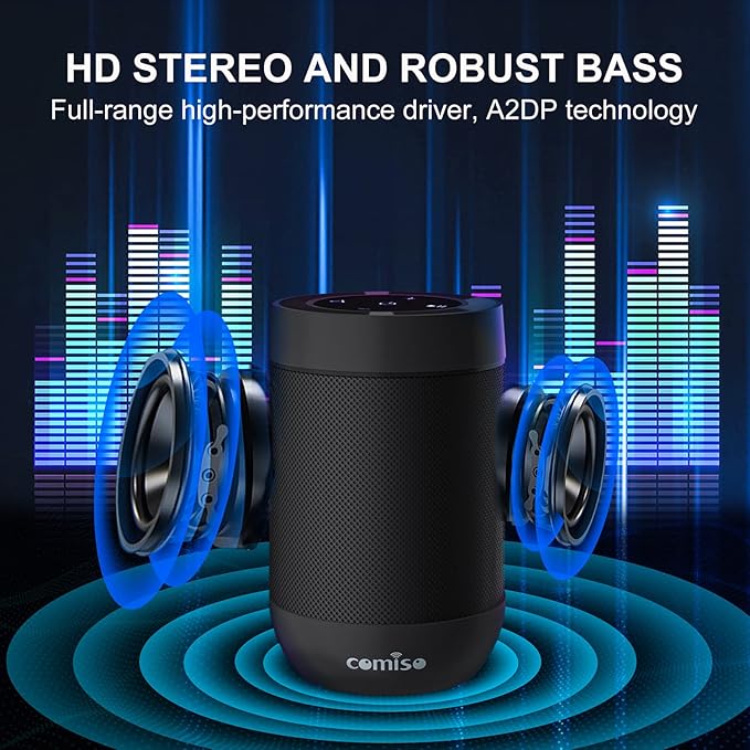 comiso Bluetooth Speaker, Portable Bluetooth Speakers with Wireless Stereo Pairing, Built in Mic, 360° HD Sound,IP65 Waterproof Speaker,Support TF Card, for Home/Party/Outdoor/Beach,Gift For Men/Women