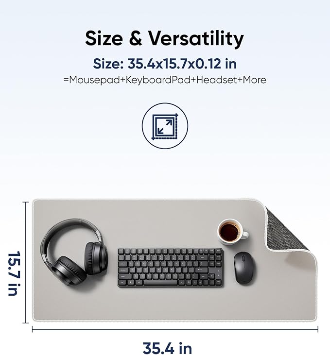 Reniteco Waterproof Large Gaming Mouse Pad with Durable Stitched Edges, Non-Slip Rubber Base, Grainy Jacquard Mouse Mat Desk Pad for Home Office Gaming, 35.4''x15.7''x0.12'', Matte Beige