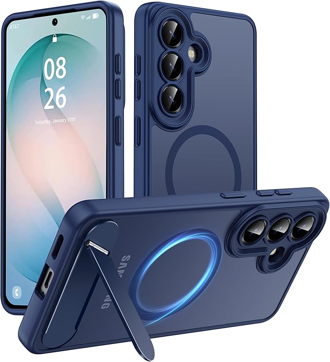 Magnetic for Samsung Galaxy S26 Case, [Compatible with MagSafe][Full Camera Protection][Built-in Invisible Kickstand] Translucent Matte Phone Case for S26 6.3" - Blue