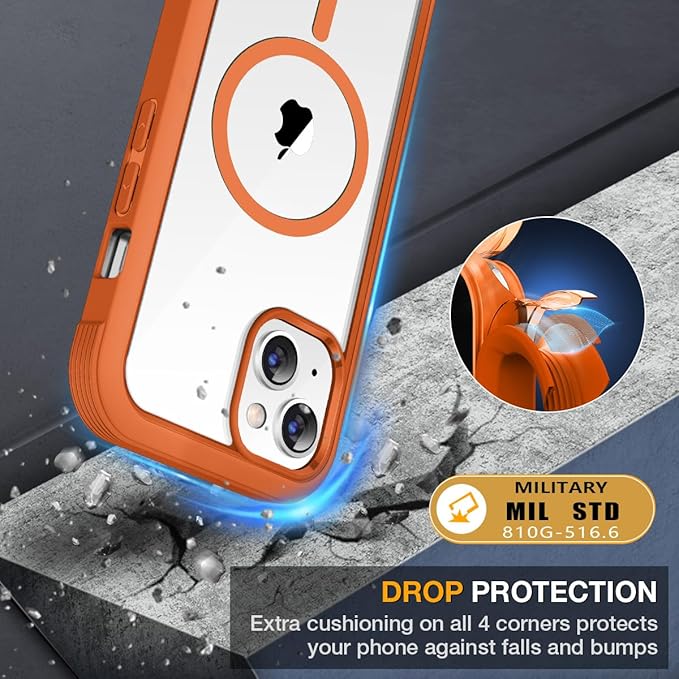 Miracase for iPhone 13 mini Case 5.4",Full-Body Protection,Clear Bumper Case with Built-in 9H Tempered Glass Screen Protector,Military-Grade Drop Protection Outdoor Phone Case for 13 mini,Orange