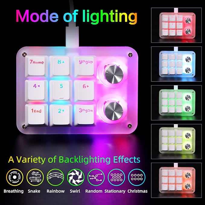 Koolertron 9-Key Mechanical Numpad with 2 Programmable Knobs, LED Backlit Macro Gaming Keyboard, Fully Customizable Numeric Keypad for PC