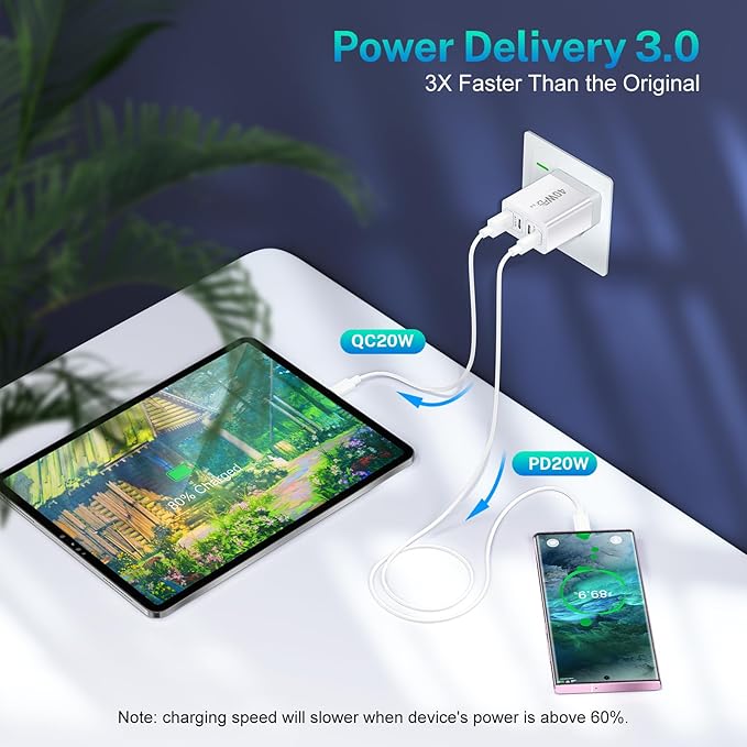 USB C Charger Block 40W Type C Fast Charging Blocks Multiport USB Wall Charger Plug Power Adapter Outlet Phone Accessories 4Port for iPhone 15 Pro Max XS, iPad, Samsung Tablet (White)