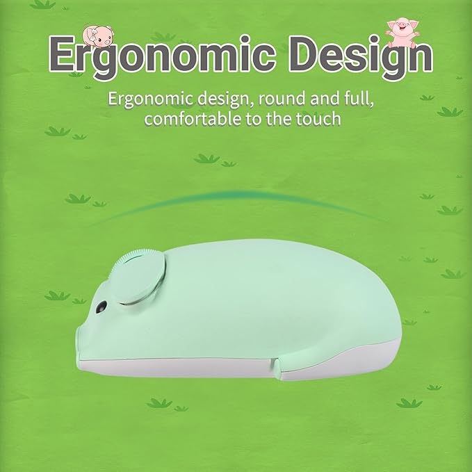 elec Space Cute Pig Design Wireless Mouse Dual Mode Bluetooth & USB Mouse, Silent Operation, Ergonomic, Perfect for Laptops & PCs, Ideal Gift for Animal Lovers and Family(Green)