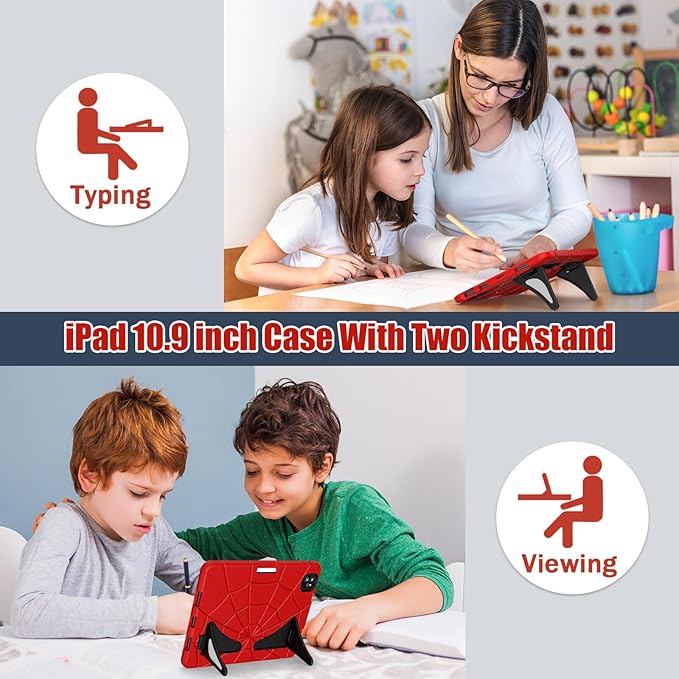 AKABEILA Compatible with Apple iPad Pro 11 inch(2018)/Apple Air 4 10.9(2020)/Air 5 10.9(2022)/Air 6 M2 (2024)/Air 7 M3 (2025) Tablet Case，Cover with Kickstand for Kids Children Boys Babies Red Black
