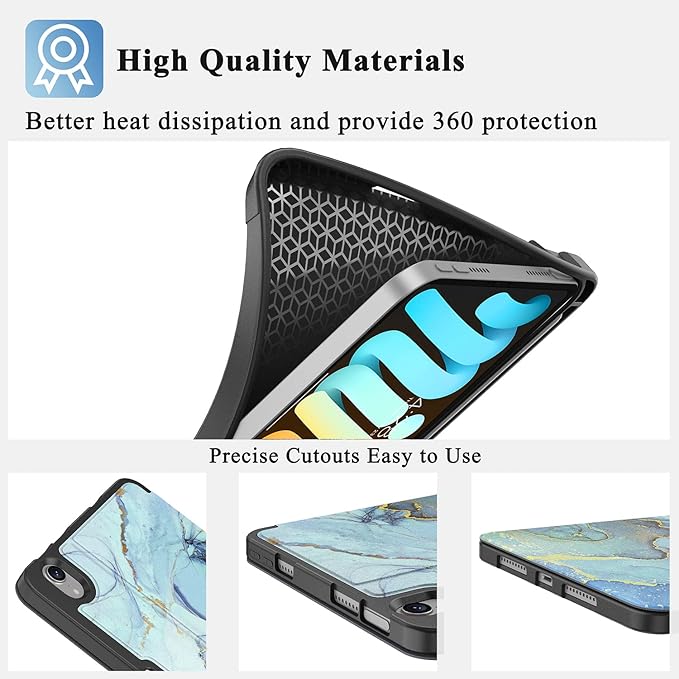 Supveco Case for iPad mini 7 (A17 Pro) 2024/iPad Mini 6 2021 8.3 Inch with Pencil Holder-[Auto Wake/Sleep],Slim Protective Case with Soft TPU Back Cover for iPad mini 7th/6th Generation-Blue