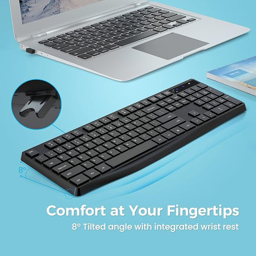 Lovaky Wireless Keyboard MK98, 2.4G USB Computer Cordless Keyboard, Enlarged Indicator Light, Ergonomic Full Size PC Keyboard with Number Pad for Windows, Laptop, Desktop, Chromebook, Notebook, Black