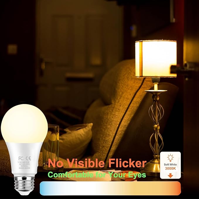 GRV 12W A60 Smart Light Bulb with a 2.4GHz Remote Control,Stepless Dimmable 2700-6500K,100W Incandescent Lamp Equivalent,1000LM CRI>80,E26 Base,Home Decor,2 Bulb & 1Remote