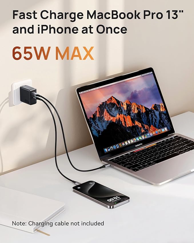 INIU 2 USB C Ports 65W GaN Charger - Compact Foldable PD PPS USB C Wall Charger for MacBook Pro/Air, Dell XPS 13, iPad Pro, Samsung Galaxy S23, Note 20/10+, iPhone 16/15/14, Steam Deck