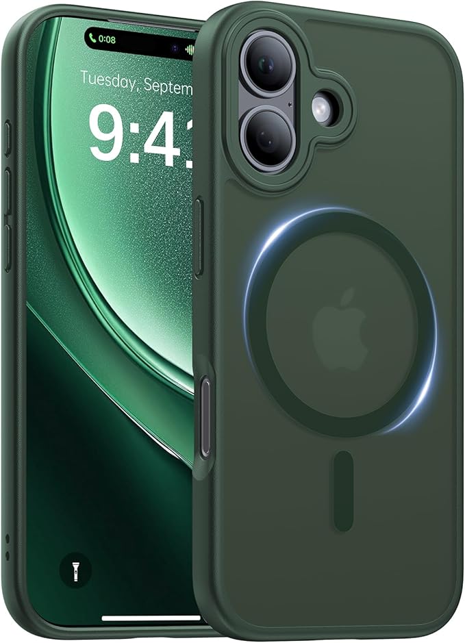 Magnetic for iPhone 17 Case,[Anti-Slip][Compatible with MagSafe][Military Grade Drop Protection] Shockproof Protective Translucent Matte Phone Case for iPhone 17 Case,Forest Green