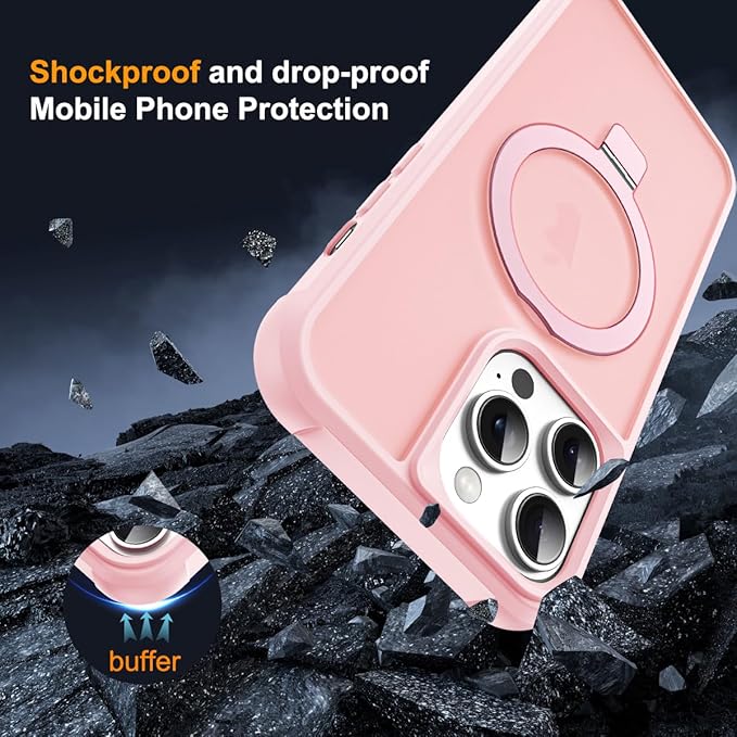 SKYLMW Compatible with iPhone 13 Pro Case with Invisible Magnetic O-Ring Stand Military-Grade Translucent Case for iPhone 13 Pro 6.1" [Compatible with Mag-Safe][Great Grip Feeling], Pink