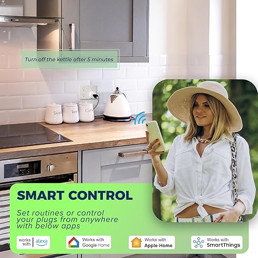 Lightinginside Matter Smart Plug, Compatible with Apple Home/Siri/Alexa/Google Home/SmartThings, Smart Outlet Socket, ETL Listed, APP Remote Control,Timer&Schedule, 2.4G WiFi Only, Hub Required, 4PCS