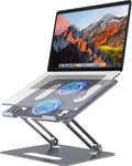 YICOSUN Adjustable Laptop Cooling Stand with 2 Quiet Fans & RGB Lighting, Aluminum Alloy & Foldable Ergonomic Design for MacBook, Lenovo, ASUS, Dell 10-16 Inch, Perfect for Gaming, DJ, Office - Gray