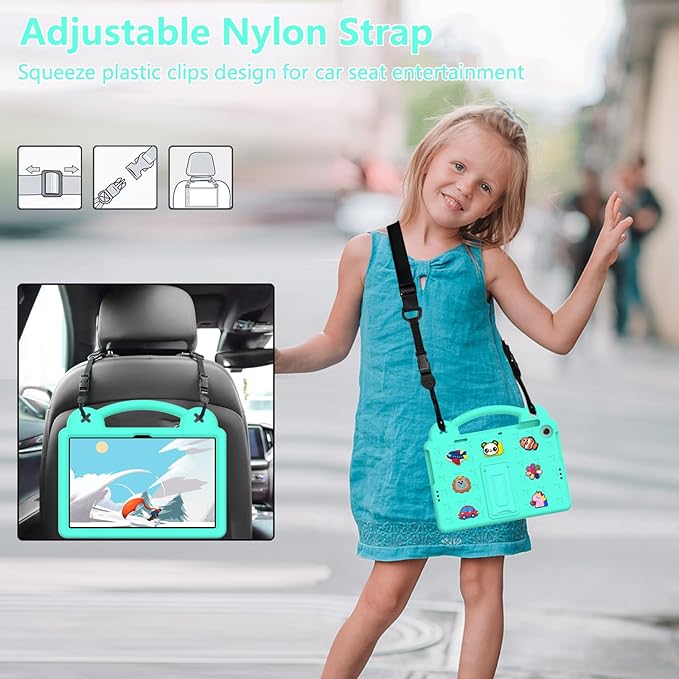 AKABEILA Compatible with Lenovo Tab M10(3rd Gen) 10.1(2022)/Huawei MatePad T 10s 10.1/MatePad T 10 9.7/MatePad SE 10.1(2022)/Honor Pad X8/Pad X8 Lite Tablet Case, Strap for Girl Kid Gift - Mint Green