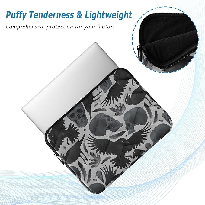 Gothic Crows Skulls Gothic Laptop Sleeve 13 inch Cute Laptop Bag 14 inch Waterproof Computer Bag for Women Laptop Accessories Computer Cover Bag for Tablet Men