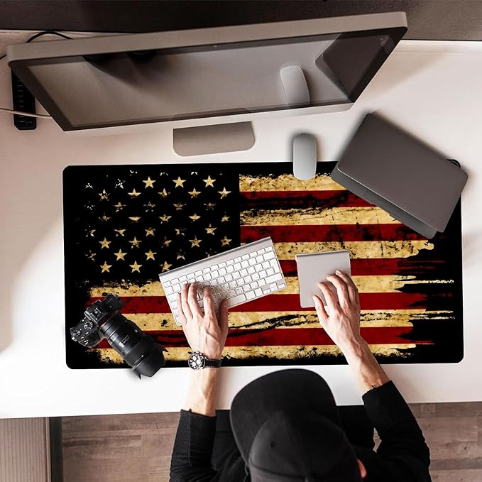 Large Gaming Mouse Pad 31.5"x15.7" | Dark American Flag-Themed XXL Keyboard Pad, Mouse Mat, Desk Pad, Non-Slip Rubber Base & Stitched Edges - Extended Mousepad for PC/Laptop/Office/Home Decor