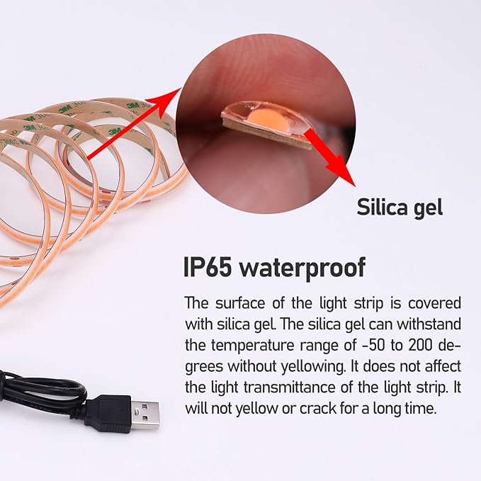 DC 5V USB COB Violets LED Strip Light USB Powered Dimmable IP65 Waterproof 6.6ft/2M 640LEDs with Dimmer High Brightness Flexible LED Tape Lights