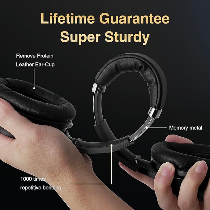 Active Noise Cancelling Headphones, Wireless Over-Ear Bluetooth Headphones ANC, Hi-Res Audio, 60H Playtime, Deep Bass, 3.5MM Cable, Memory Foam Ear Cups for Work/Travel/Home/Office