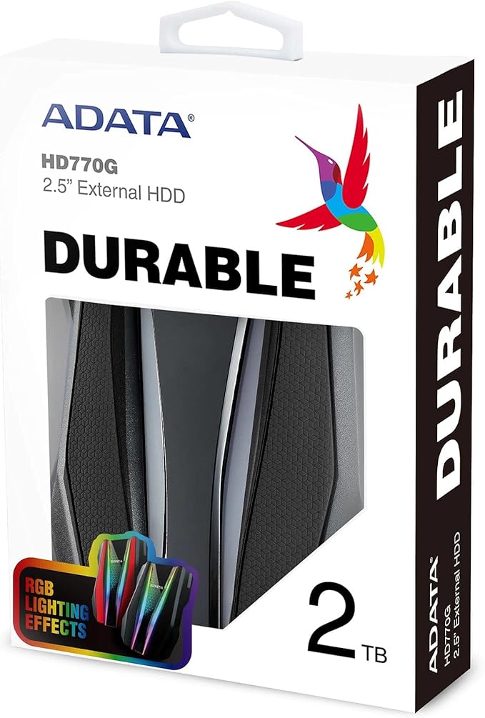 ADATA HD770G 2TB RGB USB 3.2 IP68 Waterproof Dropproof Dustproof External HDD Black (AHD770G-2TU32G1-CBK)