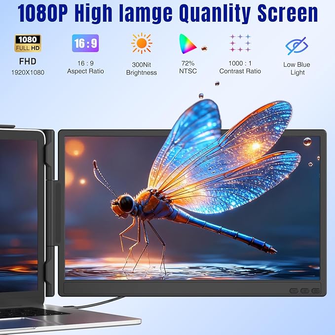 KEFEYA Laptop Screen Extender 14", FHD 1080P IPS Laptop Monitor Extender, Portable Monitor for Laptops 13-17" with USB-C/HDMI Port, Plug n Play for Windows/Mac/Android/Switch/PS5