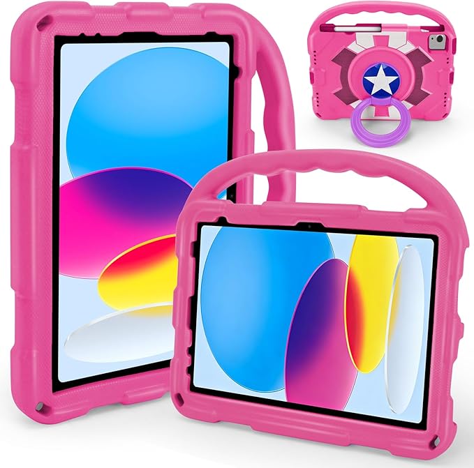 Case for iPad Air 11-inch M3 (2025)/M2 (2024), iPad Air 5th (2022)/4th Gen (2020) 10.9 Inch,iPad A16 11th Gen 2025/iPad 10th Gen 2022,Shockproof Lightweight Cover with Stand Convertible Handle.Pink
