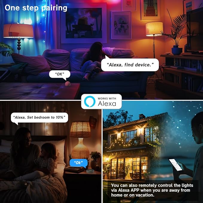 MELPO Smart RGB Light Bulbs Work with Alexa, 12W(130W Equivalent), 2700K-6000K，A19 E26 Bluetooth Color Changing Light Bulb, 16 Million Colors-DIY Flash/Fade - Timing-DIY Scenes- Music Sync (8 Pack)