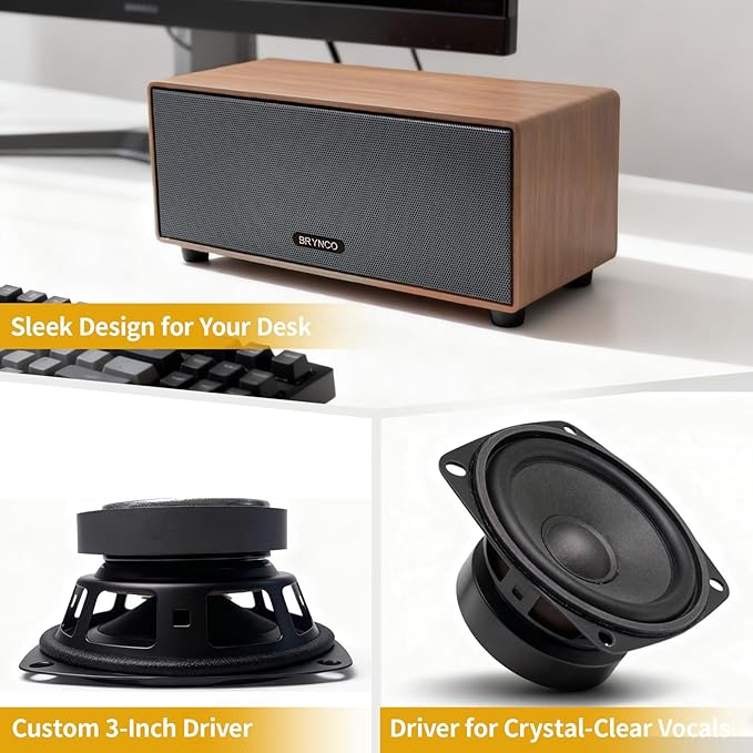 Upgraded Wired Computer Speakers for Desktop PC and Laptop, USB-Powered with 3.5mm Audio Jack, Rich Bass & Clear Sound for Home, Office, Gaming (Elegant Brown)