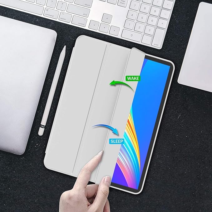 iMieet iPad Pro 13 Inch Case (M5/M4) 2025/2024 with Pencil Holder, Trifold Stand Smart Case with Soft TPU Back, Auto Wake/Sleep (Light Gray)