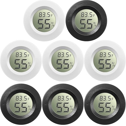 Weewooday Mini Hygrometer Thermometer Digital LCD Monitor Indoor/Outdoor Room Humidity Meter Temperature Gauge for Greenhouse Garden Reptile Incubator Cellar ℉/℃(Black, White,8 Pcs)