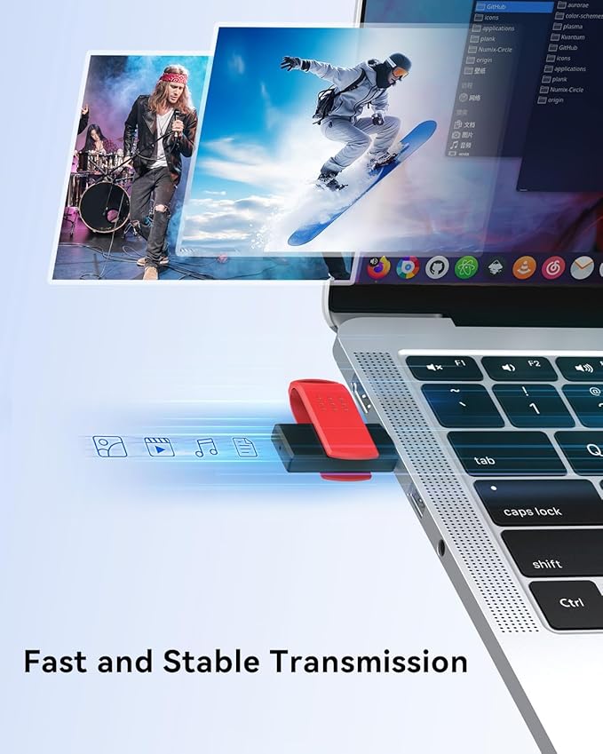 KEXIN 64G Flash Drives 10 Pack USB 2.0 Thumb Drives Bulk with LED Light - Stylish Colorful Pen Drive for Photo Video File Music - Green, Red, Black, Blue, Yellow