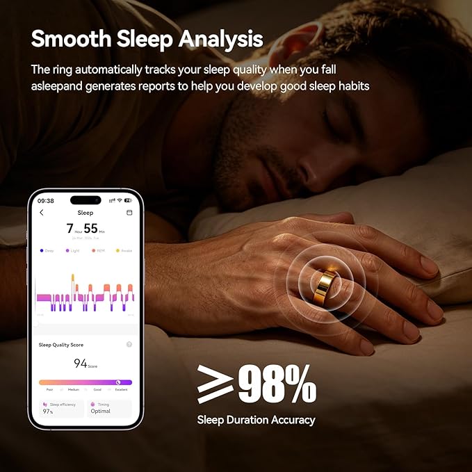 Smart Ring Fitness Tracker for Women and Men, Heart Rate Monitor, Sleep and Stress Monitoring, Menstrual Cycle Tracking, Step Counter, IP68 Waterproof, No Subscription, Compatible with iOS and Android