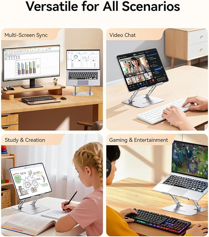 ORICO Ergonomic Laptop Stand for Desk, Height Adjustable Aluminum Alloy Laptop Stand Riser, Foldable Computer Holder Compatible with MacBook, Dell XPS, HP up to 17” - ST11, Silver
