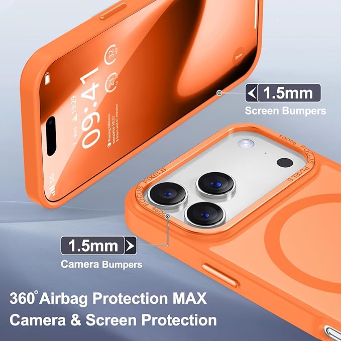Newfuture Magnetic for iPhone 17 Pro Max Case [Compatible with Magsafe] [Military Grade Drop Protection] Translucent Matte Anti-Scratch Shockproof Protective Phone Cover 6.9 Inch, Orange