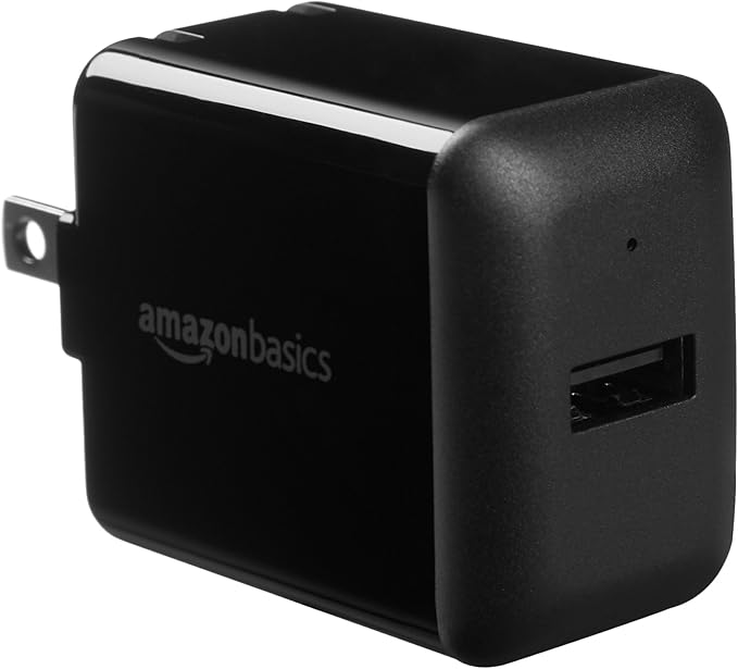 Amazon Basics 12W One-Port USB-A Wall Charger (2.4A), Portable Charging for Multiple Devices, iPhone 15/14/13/12/11/X, Samsung, and more, Black