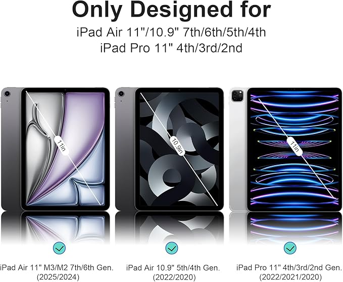 Case for iPad Air 11 Inch M4/M3/M2 2026/2025/2024, iPad Air 10.9" 5th/4th Gen. 2022/2020, iPad Pro 11" 4th/3rd/2nd 2022/2021/2020 with Pencil Holder, Vertical Stand, Detachable Magnetic, Black