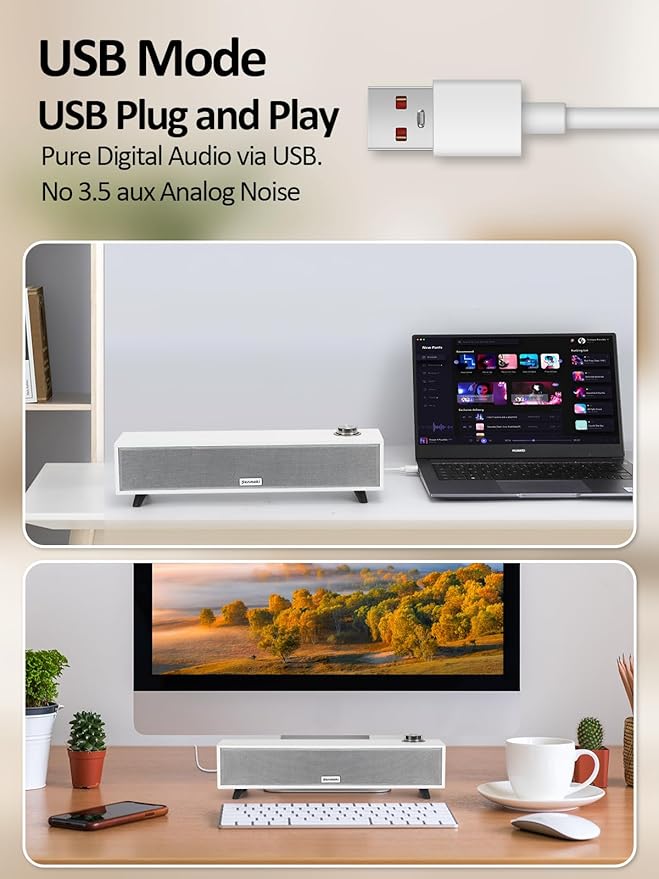 Computer Speakers, 10W Computer Sound Bar, USB Powered PC Speakers, Bluetooth 5.0 and RCA Input pc Speakers for Desktop, Laptops, Phonograph, Phones, Tablets(K01)