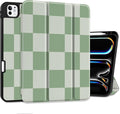 MEEgoodo Case for M5 iPad Pro 11 inch 2025/M4 iPad Pro 11 inch Case 2024, Tablet Cover with Trifold Stand & Pencil Holder & Auto Wake/Sleep & Soft TPU Back Cover, Green Checkered