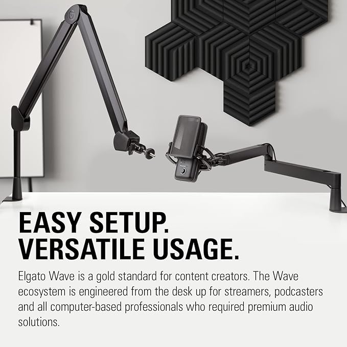 Elgato Wave:3 - Premium Studio Quality USB Condenser Microphone for Streaming, Podcast, Gaming and Home Office, Free Mixer Software, Sound Effect Plugins, Anti-Distortion, Plug ’n Play, for Mac, PC