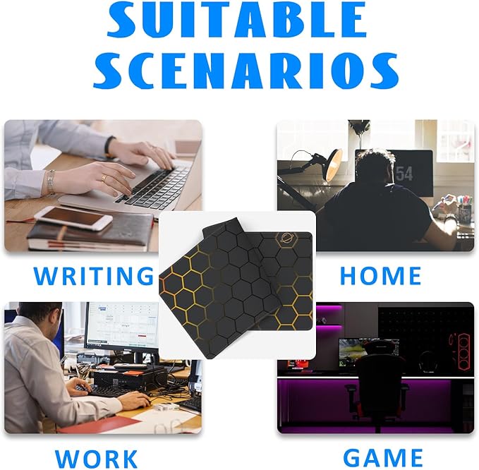 Desk Mat, Black Gold Honeycomb Technology Extended Gaming Mouse Pad Large, 31.5"x11.8" Big Mouse Pad with Non-Slip Base and Stitched Edge, Long Computer Keyboard Mouse Mat for Home Office Work