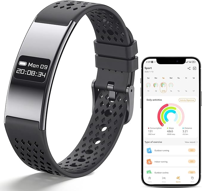 Smart Bracelet for Women Men,Wearable Activity & Fitness Tracker,All-Day Heart Rate/Stress/HRV/Step Monitor,24H Sleep Tracker,Multiple Sport Modes Smart Wristband with 2 Bands, Free APP