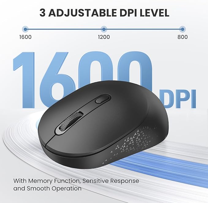 TECKNET Bluetooth Wireless Mouse, Bluetooth 5.2 & 2.4G USB-A Receiver, Compact & Portable, Silent Click, Ergonomic Symmetrical Design, 18-Month Battery, Adjustable DPI, Wide Compatibility - Black