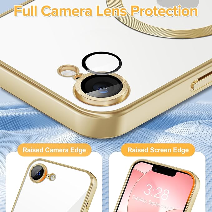 Hython Magnetic Clear for iPhone 17e Case with Camera Lens Protector [Compatible with MagSafe] Luxury Plating Edge Slim Soft TPU Cover Protective Phone Case for iPhone 17e 6.1", Matte Gold