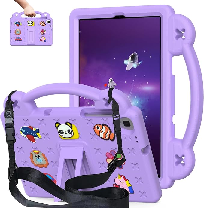 AKABEILA Compatible with Samsung Galaxy Tab A 10.1(2019)/Lenovo Tab M10 HD 2nd Gen/Tab K10/M10 Plus 10.3 inch Tablet Case, Kids Case with Shoulder Strap & Stand Handle Light Purple