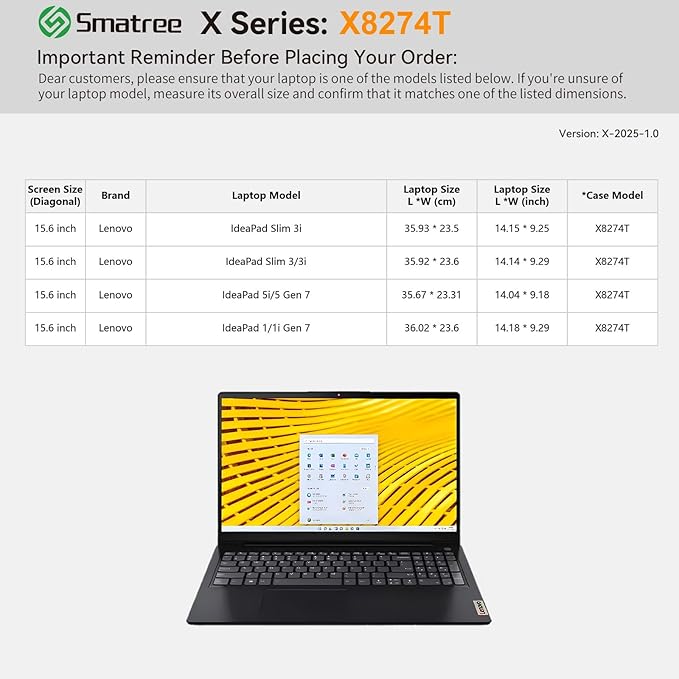 Smatree Hard EVA Protective Sleeve Compatible for 15.6 inch Lenovo IdeaPad 1/1i/5i/5 Gen 7, for Lenovo IdeaPad Slim 3/3i Case, Waterproof and Anti-Shock Laptop Case, White (X8274TW)