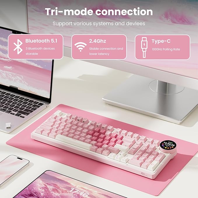 RK ROYAL KLUDGE N99 Wireless Mechanical Keyboard with Screen & Knob, BT/2.4G/USB-C, 96% Hot Swappable Custom Keyboard, Pre-lubed Linear Switches, Gasket Mount, RGB Mechanical Gaming Keyboard