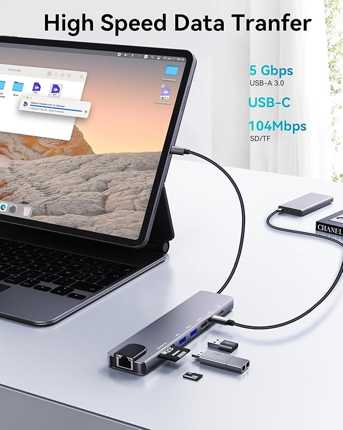 OPXYL 8-in-1 USB C Hub Multiport Adapter, USB C Docking Station for Laptop with 4K HDMI, 100W PD Charging, SD/TF Card Reader, USB 3.0 Ports for MacBook Pro/Air, iPad, Windows, School & Office