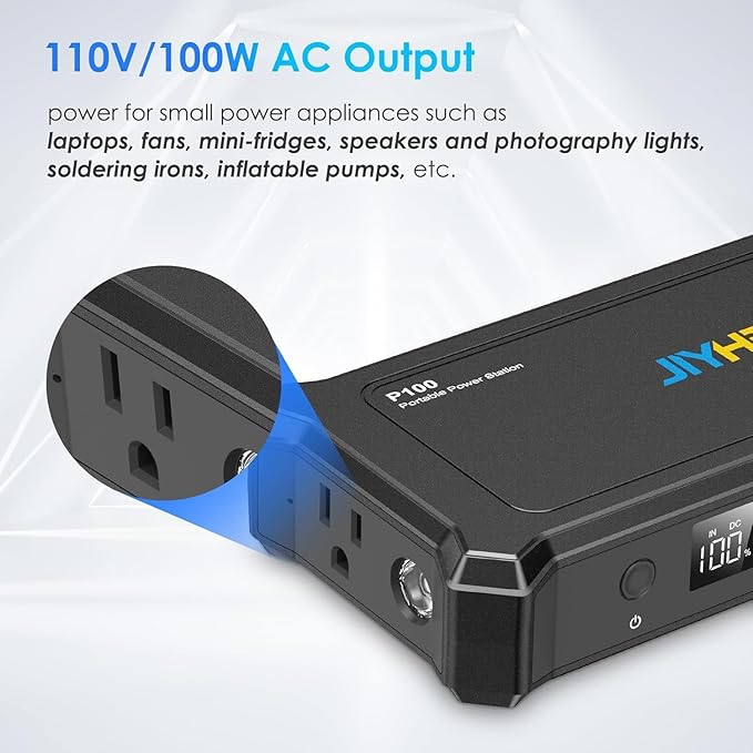 JIYHF Portable Power Station with AC Outlet - 99.9Wh Backup Battery, 100W AC & 65W USB-C PD Fast Charging Ideal for Outdoor Work