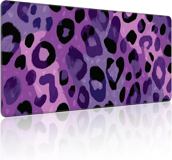 35.4 x 15.7 in, XXL Large Mouse Pad for Desk, Extended Keyboard Mouse Mat for Computer Office, Big Mouse pad with Stitched Edges, Gaming Pc-Purple Leopard Print
